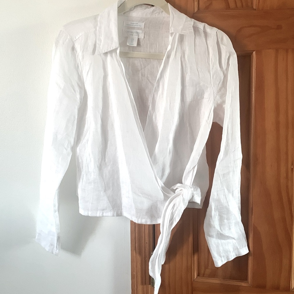 White Linen side tie blousee
